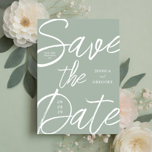 Save The Date Mariage de script vert moderne Gras Sage