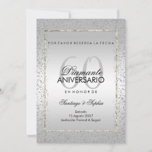 Save The Date Mariage de style Argent Confettis 60 ans Enregistr
