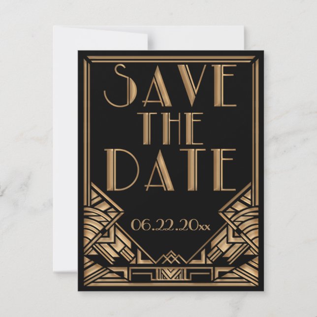 Save The Date Mariage de style Art déco Gatsby, Enregistrez la D (Devant)
