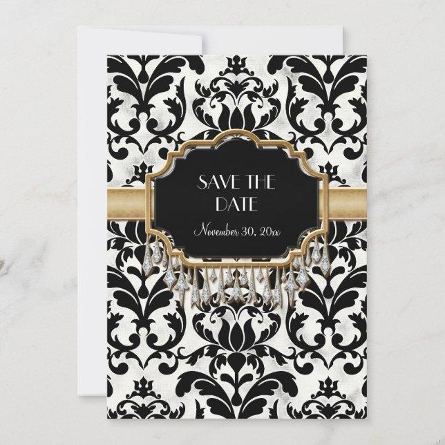 Save The Date Mariage de style Damassé doré avec finition vieill (Devant)
