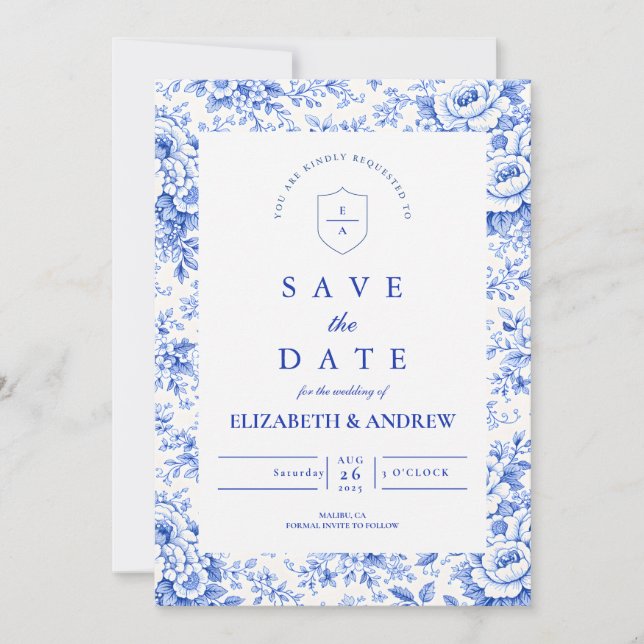 Save The Date Mariage de style Delft Blue Chinoiserie (Devant)