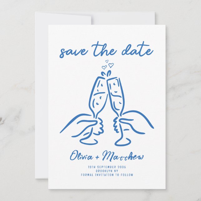 Save The Date Mariage de style français avec des gribouillis fan (Devant)