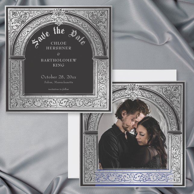 Save The Date Mariage de style gothique noir et argent (Gothic Black Silver Medieval Photo Wedding Save The Date
)