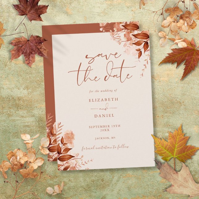 Save The Date Mariage de style rustique floral automne (Autumn Fall Rustic Floral Script Wedding Save The Date)