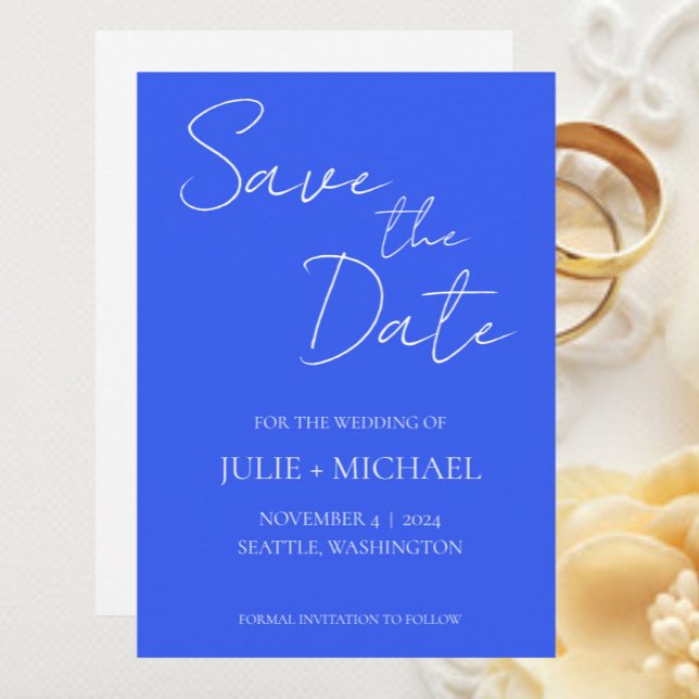 Save The Date Mariage de Style Simple Bleu Royal (In Situ Wedding)