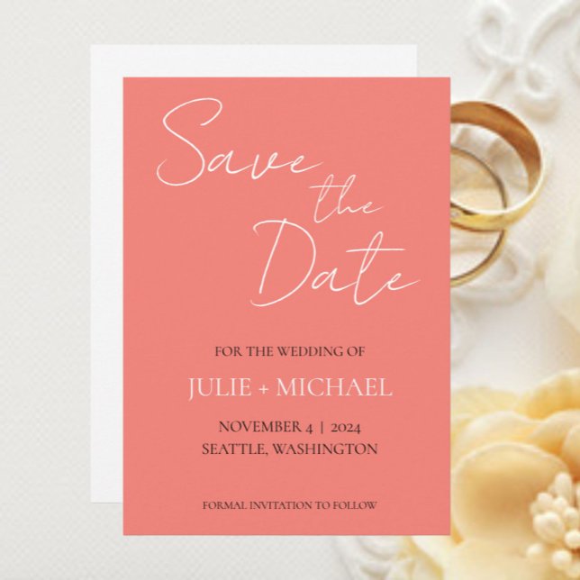 Save The Date Mariage de style simple corail (In Situ Wedding)