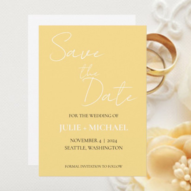 Save The Date Mariage de style simple jaune beurre (In Situ Wedding)