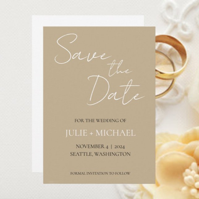 Save The Date Mariage de Style Simple Kaki (In Situ Wedding)
