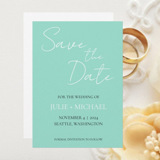 Save The Date Mariage de style simple Seafoam (In Situ Wedding)
