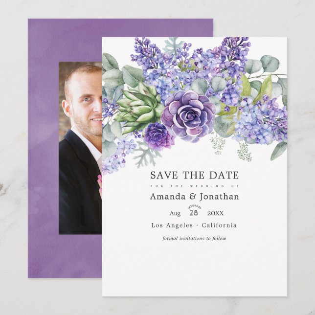 Save The Date Mariage de succulents de eucalyptus tropical Photo (Devant / Derrière)
