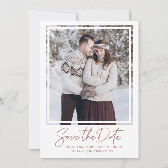 Save The Date Mariage de texte et de photo rose Rose (Devant)