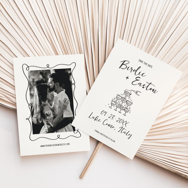 Save The Date Mariage de tour de Champagne illustré manuscrit (Créateur téléchargé)