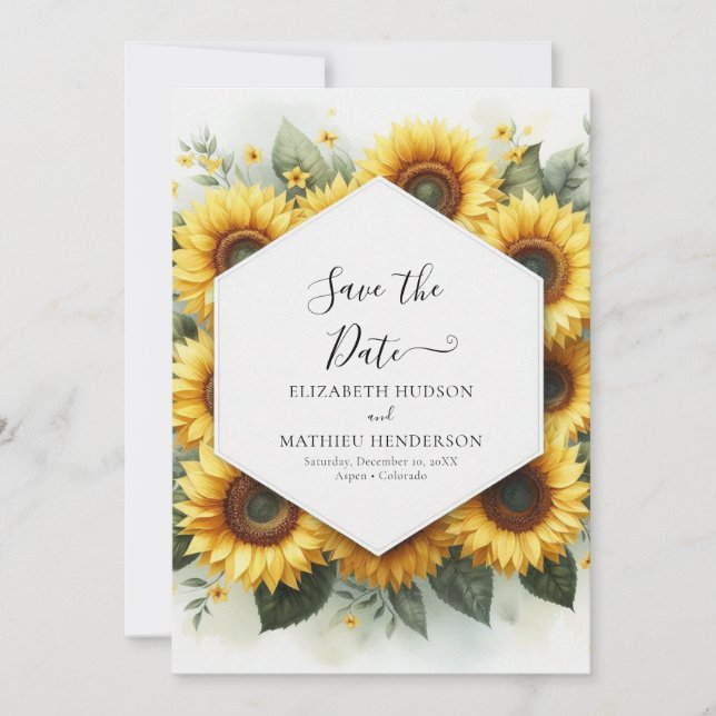 Save The Date Mariage de tournesol à aquarelle classique (Devant)