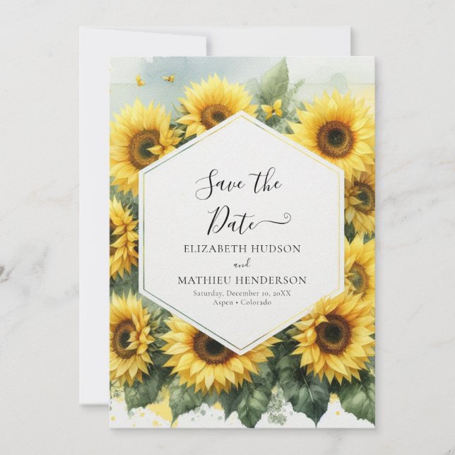 Save The Date Mariage de tournesol à fleurs élégant (Devant)