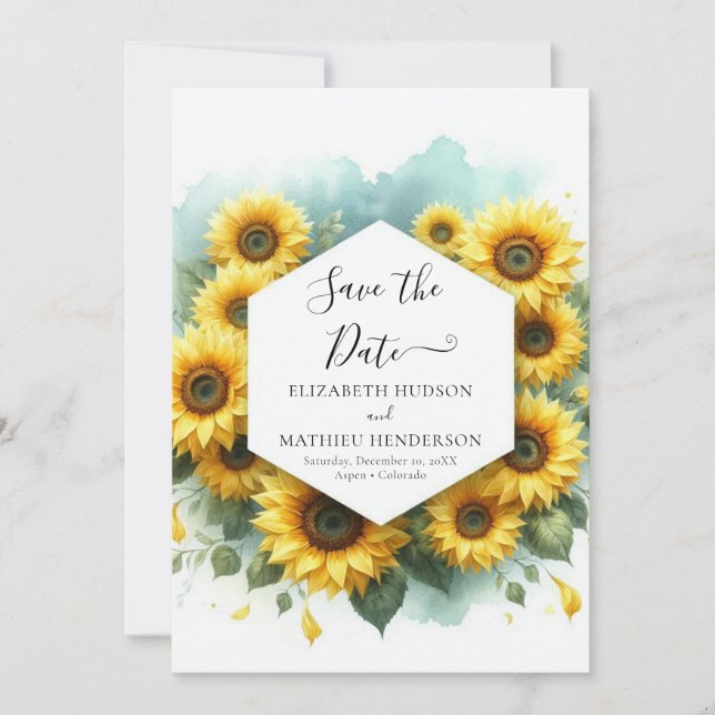Save The Date Mariage de tournesol à fleurs minimales (Devant)