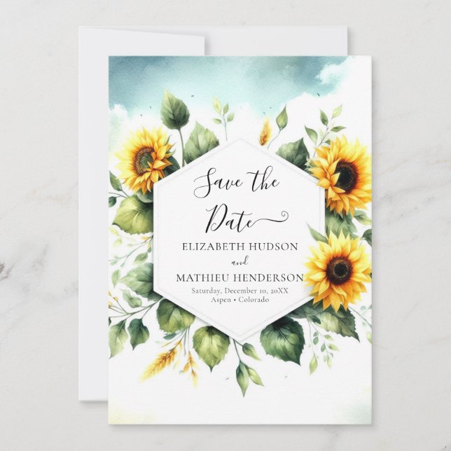 Save The Date Mariage de tournesol à fleurs modernes (Devant)
