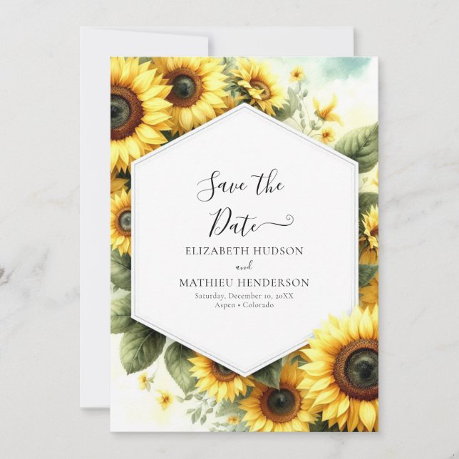 Save The Date Mariage de tournesol aquarelle unique (Devant)