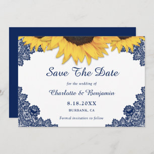Save The Date Mariage de Tournesol Bleu de la Marine Rustique En