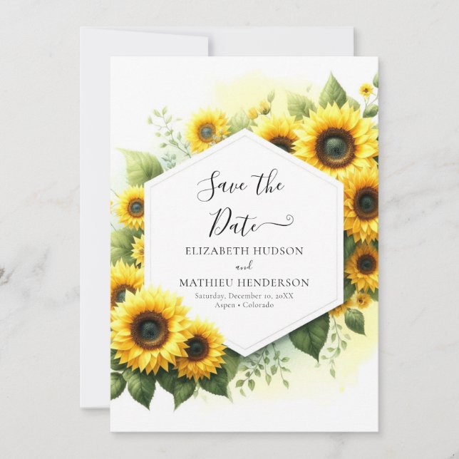 Save The Date Mariage de tournesol botanique élégant (Devant)