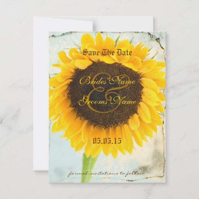 Save The Date Mariage de tournesol en Damas désorganisé Sauvez l (Devant)