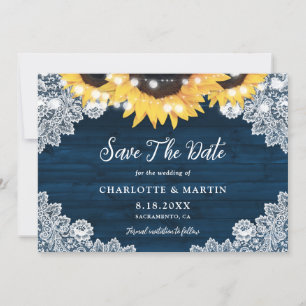 Save The Date Mariage de tournesol en dentelle de bois bleu de l