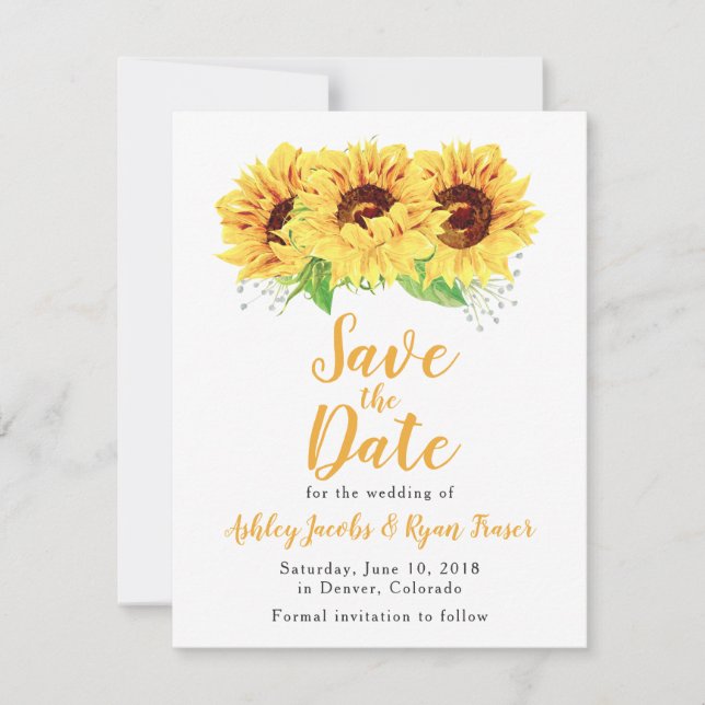 Save The Date Mariage de tournesol Enregistrer la date Aquarelle (Devant)