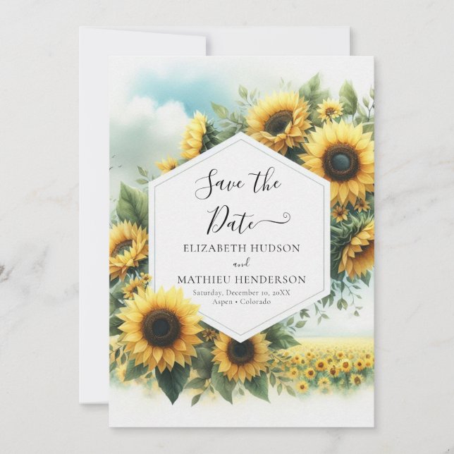Save The Date Mariage de tournesol minimal magique (Devant)