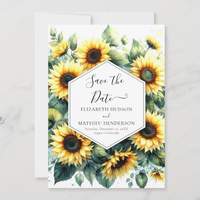 Save The Date Mariage de tournesol numérique Whimsical (Devant)
