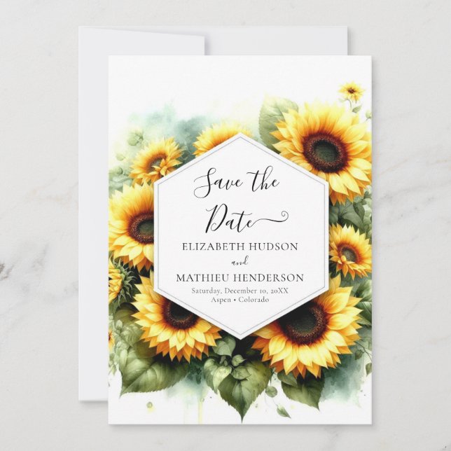Save The Date Mariage de tournesol romantique minimal (Devant)