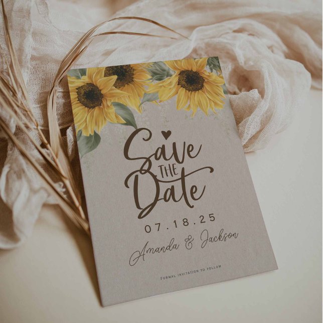 Save The Date Mariage de tournesol rustique à la grange (Rustic sunflower save-the-date cards)