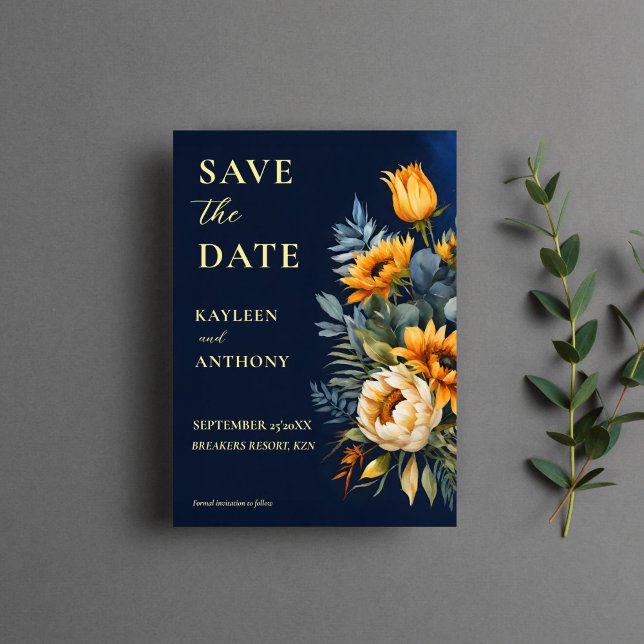 Save The Date Mariage de tournesol rustique moody marine (Navy blue moody rustic sunflowers fall wedding save the date cards qr save the date floral elegant)