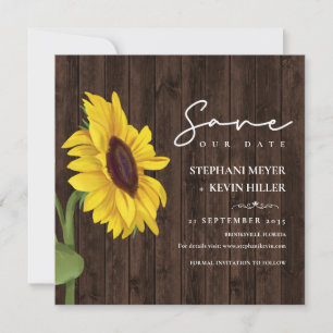 Save The Date Mariage de tournesol simple en bois rustique