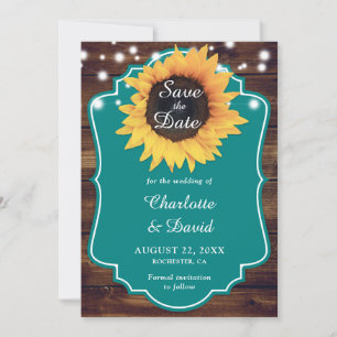 Save The Date Mariage de tournesol Turquoise rustique