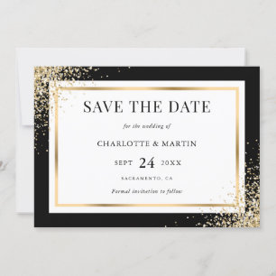 Save The Date Mariage de trame de Confetti en or noir