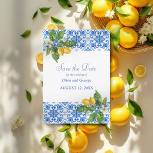 Save The Date Mariage de tuiles et citrons bleu méditerranéen