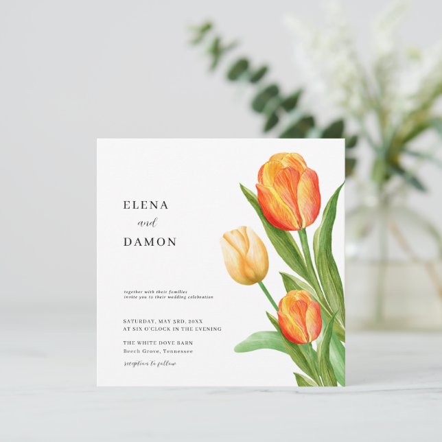 Save The Date Mariage de tulipe orange et crème (Debout devant)
