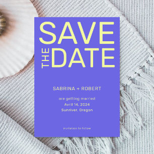 Save The Date Mariage de typographie bleu et jaune gras