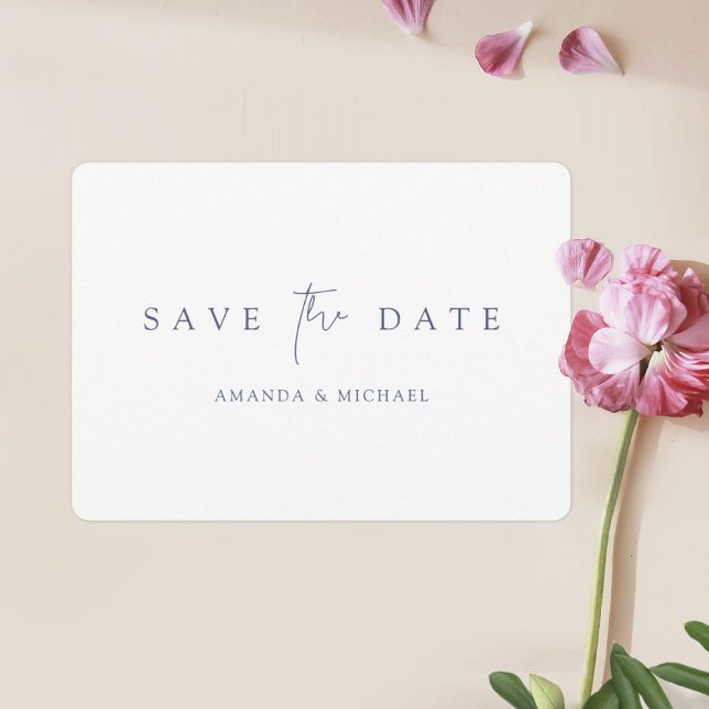 Save The Date Mariage de typographie bleu simple et élégant (Créateur téléchargé)