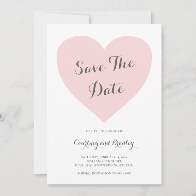 Save The Date Mariage de typographie de cœur rose pastel mignon (Devant)