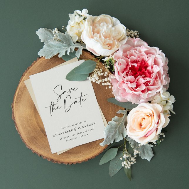 Save The Date Mariage de typographie de crème noire manuscrite (Créateur téléchargé)