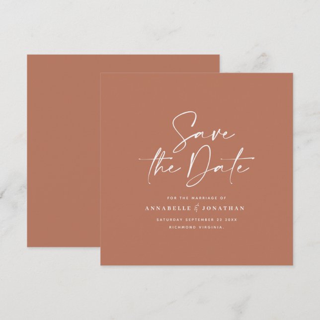 Save The Date mariage de typographie décontracté script terracot (Devant / Derrière)