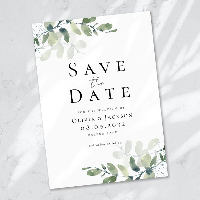 Save The Date Mariage de typographie Eucalyptus moderne (Créateur téléchargé)
