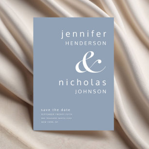 Save The Date Mariage de typographie moderne Dusty Blue Ampersan