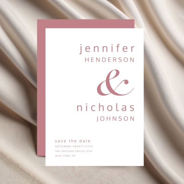 Save The Date Mariage de typographie moderne Dusty Pink (Modern Dusty Pink Ampersand Typography Wedding Save The Date)
