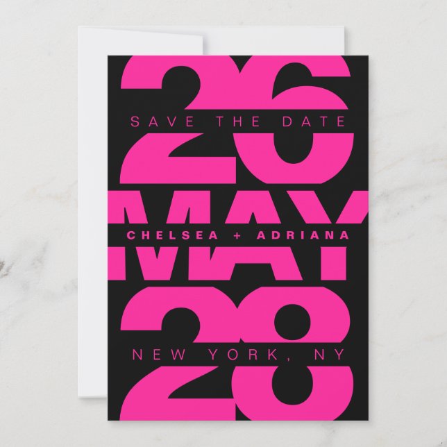 Save The Date Mariage de typographie moderne en noir rose gras (Devant)