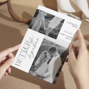 Save The Date Mariage de typographie moderne noir et blanc 2