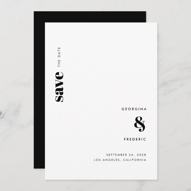 Save The Date Mariage de typographie noir blanc ultra minimal (Devant / Derrière)