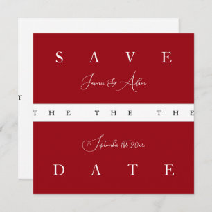 Save The Date Mariage de typographie simple en rouge blanc Crims
