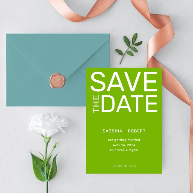 Save The Date Mariage de typographie verte moderne unique (Créateur téléchargé)
