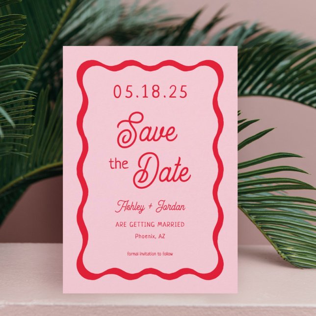 Save The Date Mariage de vague rouge et rose rétro (Créateur téléchargé)
